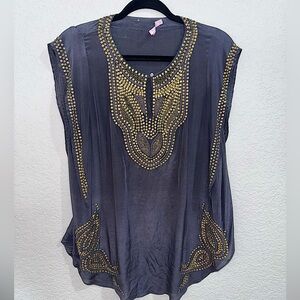Calypso St. Barth charcoal Silk Embellished Blouse Size Small